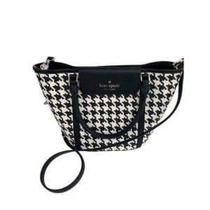 NWT Kate Spade Cruise Woven Medium Tote - Black Houndstooth Straw Leather Bag